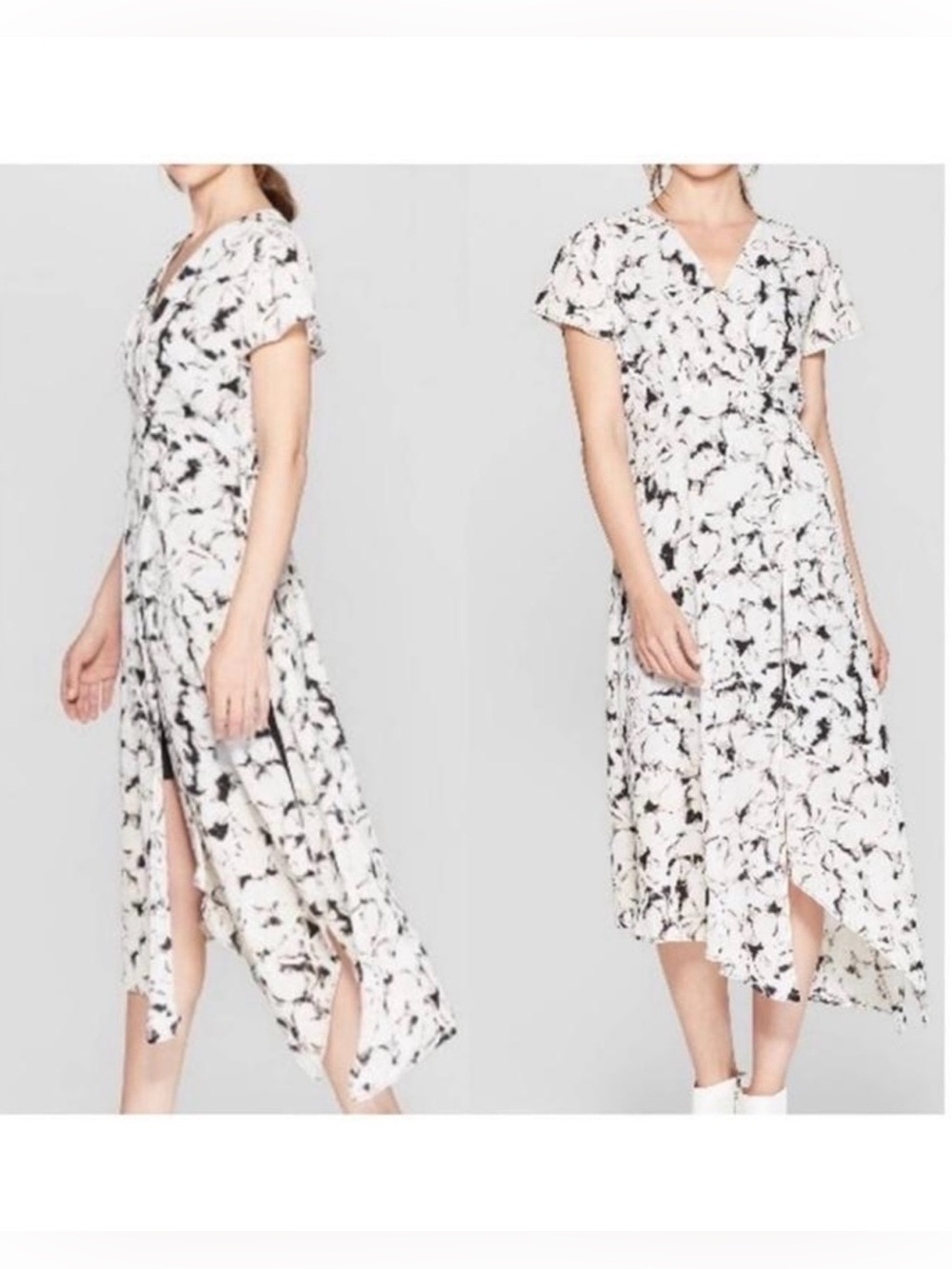 Prologue Black and White Floral High-Low Wrap Dress size XL